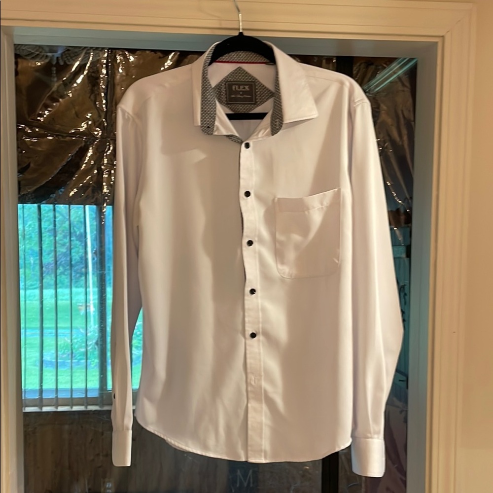 Flex, Men’s Luxery Collection, White Dress Shirt Classic Long-Sleeve, Sz Med